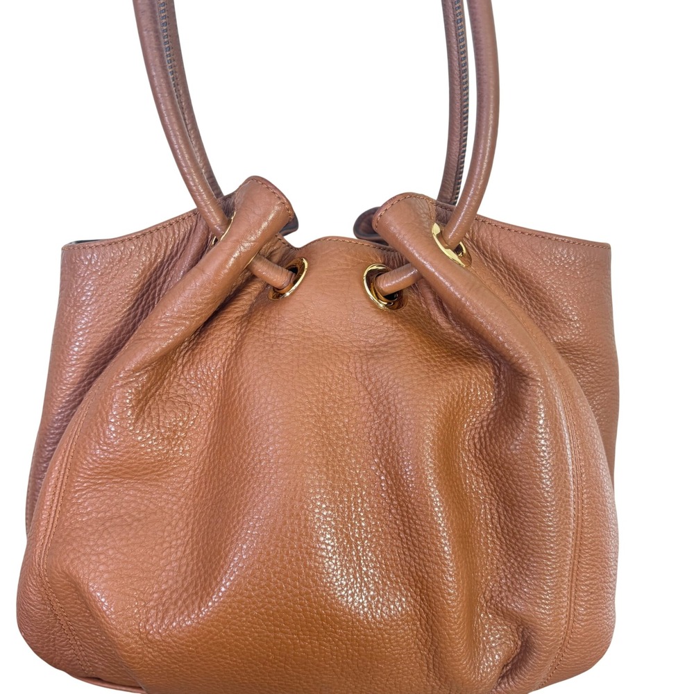 Michael Kors Brown Pebbled Leather Tassel Shoulder Bag Gold MK Charm Hobo - Picture 4 of 15